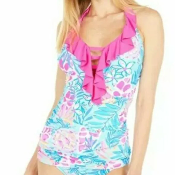 Lilly Pulitzer Nara Tankini Top Seaglass Aqua Rainforest Retreat Size 6 - Picture 3 of 4